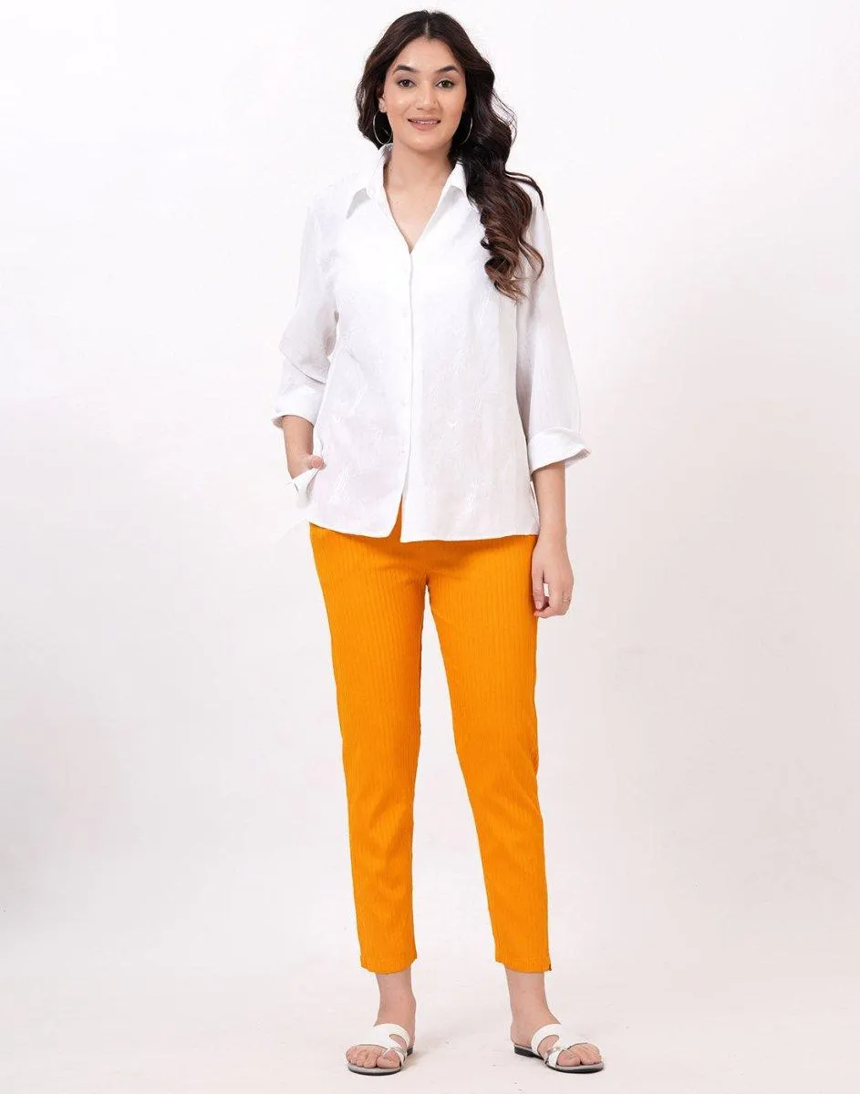 Satrangi Women's Mustard Viscose Ribbed Lycra Trouser